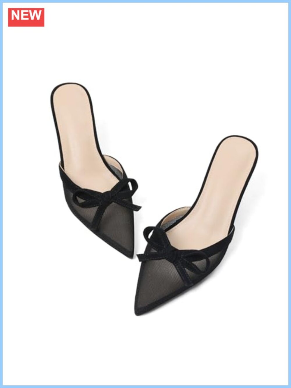 Kitten Heels Mesh Closed Toe Pumps Womens Bow Pointed Toe Mule Slip On
